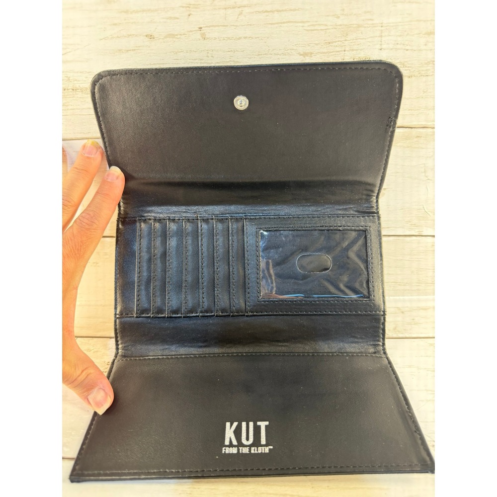 KUT from the Kloth Black White Striped Trifold Wallet Snap Closure ID Window